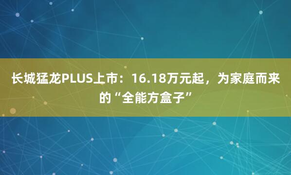 长城猛龙PLUS上市：16.18万元起，为家庭而来的“全能方盒子”